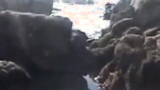 Arab Twink Strokes His Big Dick Outdoors by the Beach