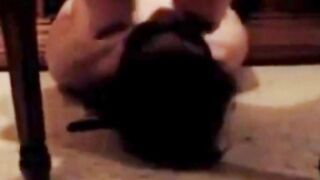 Kinky Brunette Blindfolded And Dominated Into Licking Feet On The Floor