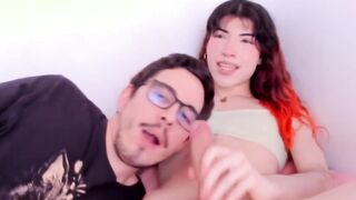 Horny guy gives blowjob to shemale big cock