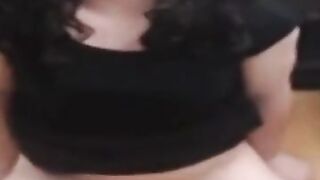 Crossdresser cums hands-free from anal toy