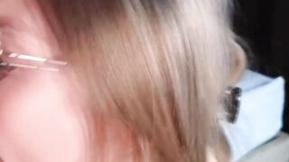 Nerdy Petite Babe Sucks Dick and Swallows Cum