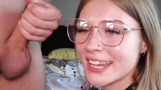 Nerdy Petite Babe Sucks Dick and Swallows Cum