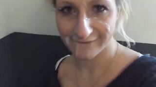 Blonde Amateur Receives Facial After Deep-Throat Blowjob