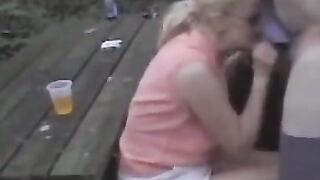 Cuckold's Girl Sucks Stranger's Cock Outdoors
