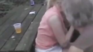 Cuckold's Girl Sucks Stranger's Cock Outdoors