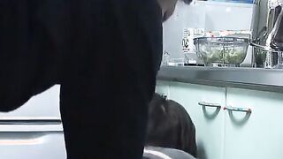 Japanese Man with Large Breasts Has Sex with Amateur Girl in the Kitchen