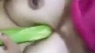 Curvy Chick With Huge Tits Uses Vegetables On Her Wet Pussy