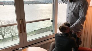 Secretary used by her Boss during Business Break Risky Window Fuck Cumass