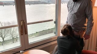 Secretary used by her Boss during Business Break Risky Window Fuck Cumass