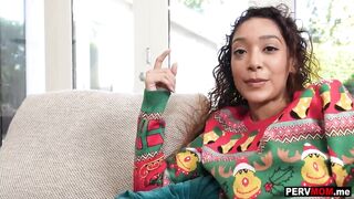 African stepmom Misty Stone and step-daughter Sarah Lace xmas three way fun