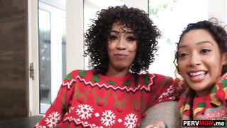 African stepmom Misty Stone and step-daughter Sarah Lace xmas three way fun