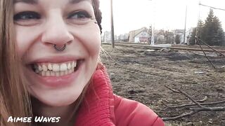 Risky Upskirt Cunt Flashing & Masturbating by the Train Tracks