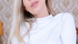 Gorgeous Blonde Slobbers On A Big Dildo Before Fucking Her Pussy