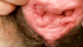 Camgirl Gapes Her Hairy Pussy with a Dildo