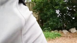 Freeballing Grey Shorts: Flaccid Cock Swinging Outdoors