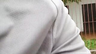 Freeballing Grey Shorts: Flaccid Cock Swinging Outdoors