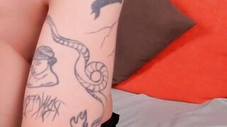 Hot blonde shemale teases her cock and asshole.