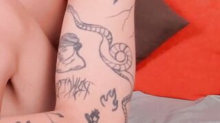 Hot blonde shemale teases her cock and asshole.