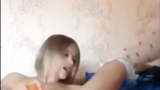 Skinny Blonde Beauty With Perky Tits Masturbates In Her White Socks