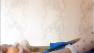 Skinny Blonde Beauty With Perky Tits Masturbates In Her White Socks