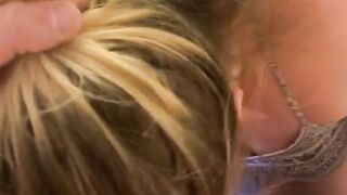 Blonde College Babe Gives a Quick Blowjob