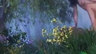 Hot brunette seduces married man in her sex garden, and he fucks her ass