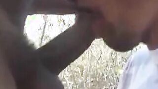 Black Guy Sucks Old Man's Cock Outdoors
