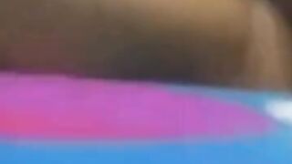 Lesbian amateurs in missionary tribadism filmed from behind.