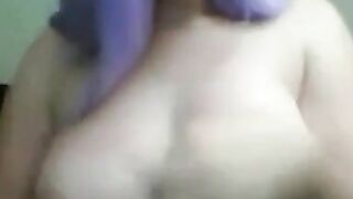 Big-Titted Lavender-Haired Amateur Tries Self Bondage