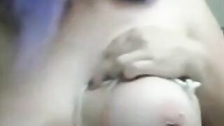 Big-Titted Lavender-Haired Amateur Tries Self Bondage