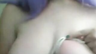 Big-Titted Lavender-Haired Amateur Tries Self Bondage