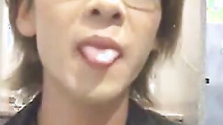 Asian Crossdresser Masturbates in a Public Bathroom