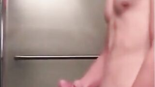 Muscular Twink Strokes His Big Cock in Bathroom Solo