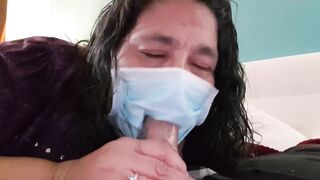 Milf oral sex with facemask covid 19