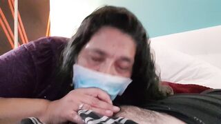 Milf oral sex with facemask covid 19