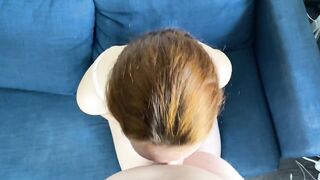 Deep amateur oral sex with cum into mouth, point of view