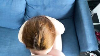 Deep amateur oral sex with cum into mouth, point of view