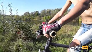 mom Topless Bike Rides along River Bank (music)