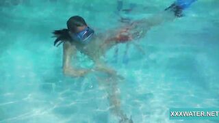 goddess dark hair slut Candy swims underwater