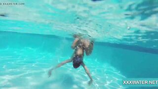 goddess dark hair slut Candy swims underwater
