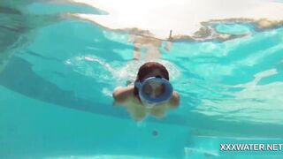 goddess dark hair slut Candy swims underwater