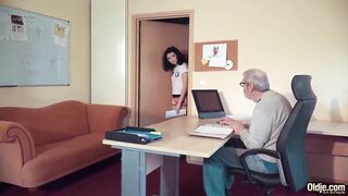 Cute teen Year Older Fuck by Big Cock Grandpa Cums inside her