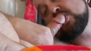 Fat Amateur Bear Sucks Daddy's Cock