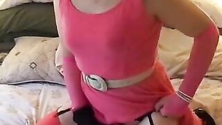 Sissy in Pink Masturbates Solo