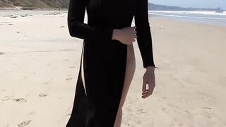 LP Public Flasher 4 -- 1080p, beach, cunt, ebony dress