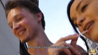 HUNT4K. Boy is watching how his slutty snatch with mouth makes money