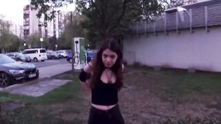 Outdoors extreme fun inside front of strangers