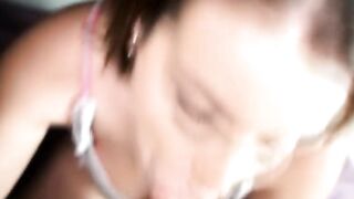 Natasha shows big tits then slides on cock