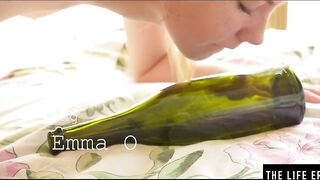 Lusty 19 year mature fucks her tight pussy with an empty wine