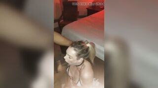 Slutty Blonde Hotwife Deepthroating And Choking On huge ebony penis